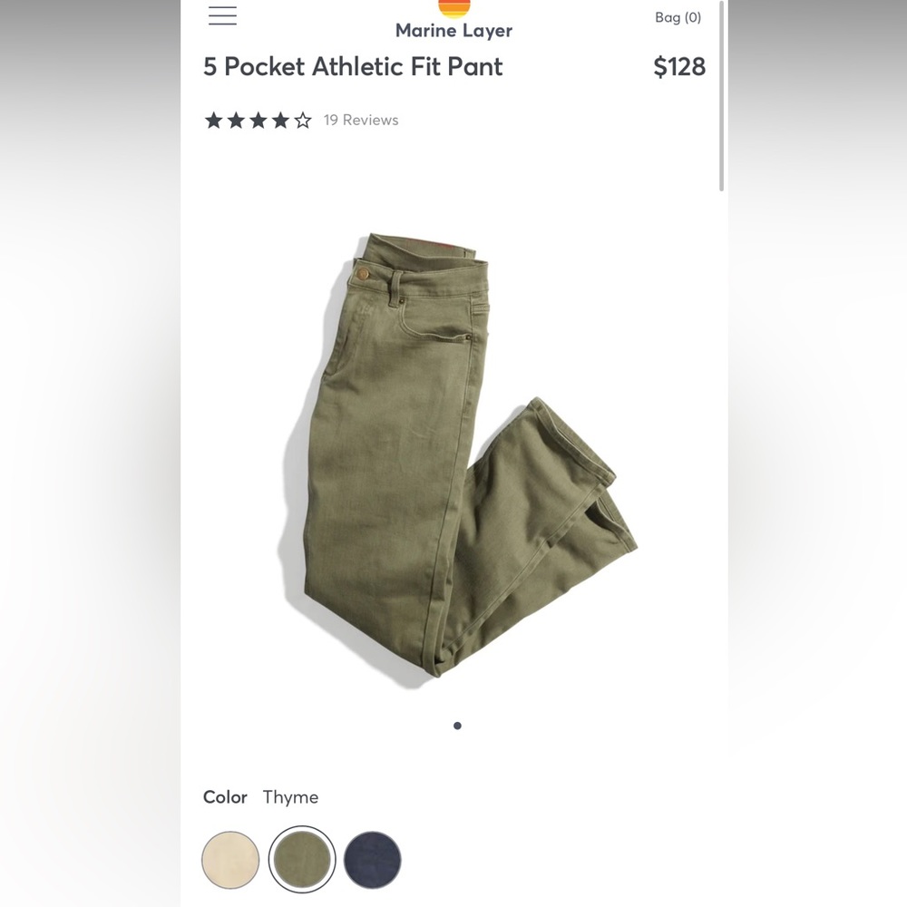 Marine Layer Athletic Fit pant Thyme 32-30